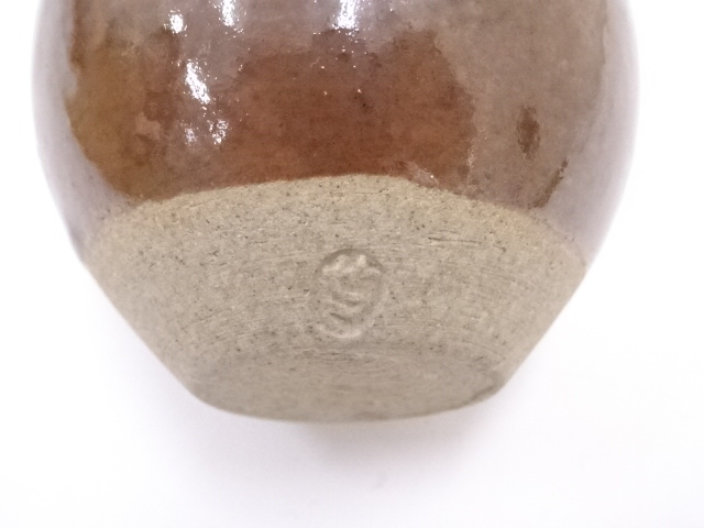 y086 膳所焼 淡海ぜぜ 陽炎園 文琳茶入 共箱 文淋茶入